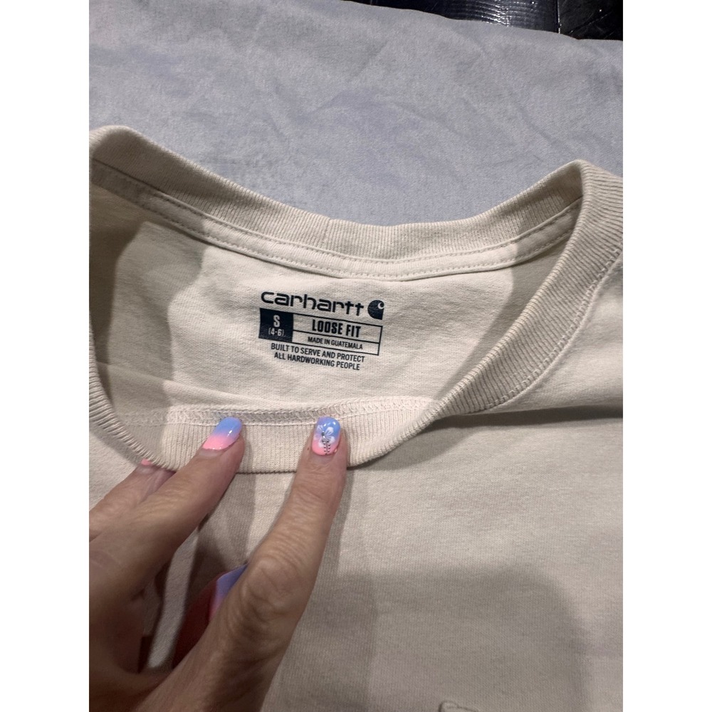 Carhartt Rosie the Riveter Pocket T-Shirt Cream Loose Fit Small S Womens Graphic - Picture 3 of 7